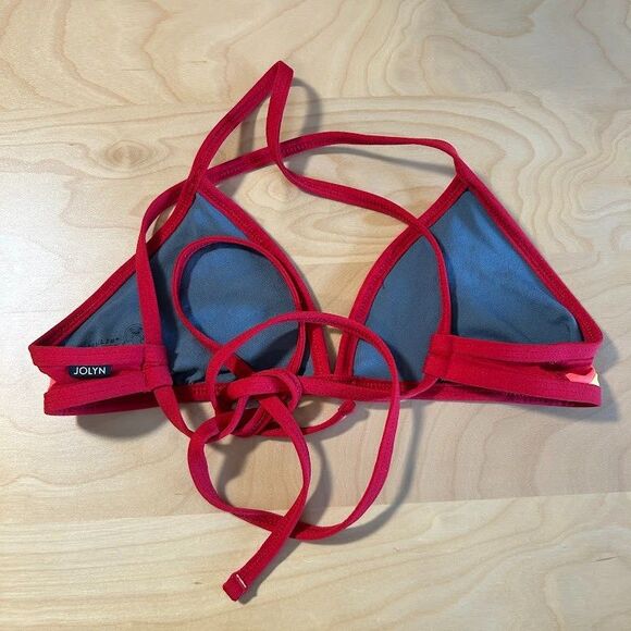 Jolyn Collin Rainbow Stripe Bikini Top L Red Strappy Triangle - Picture 4 of 6